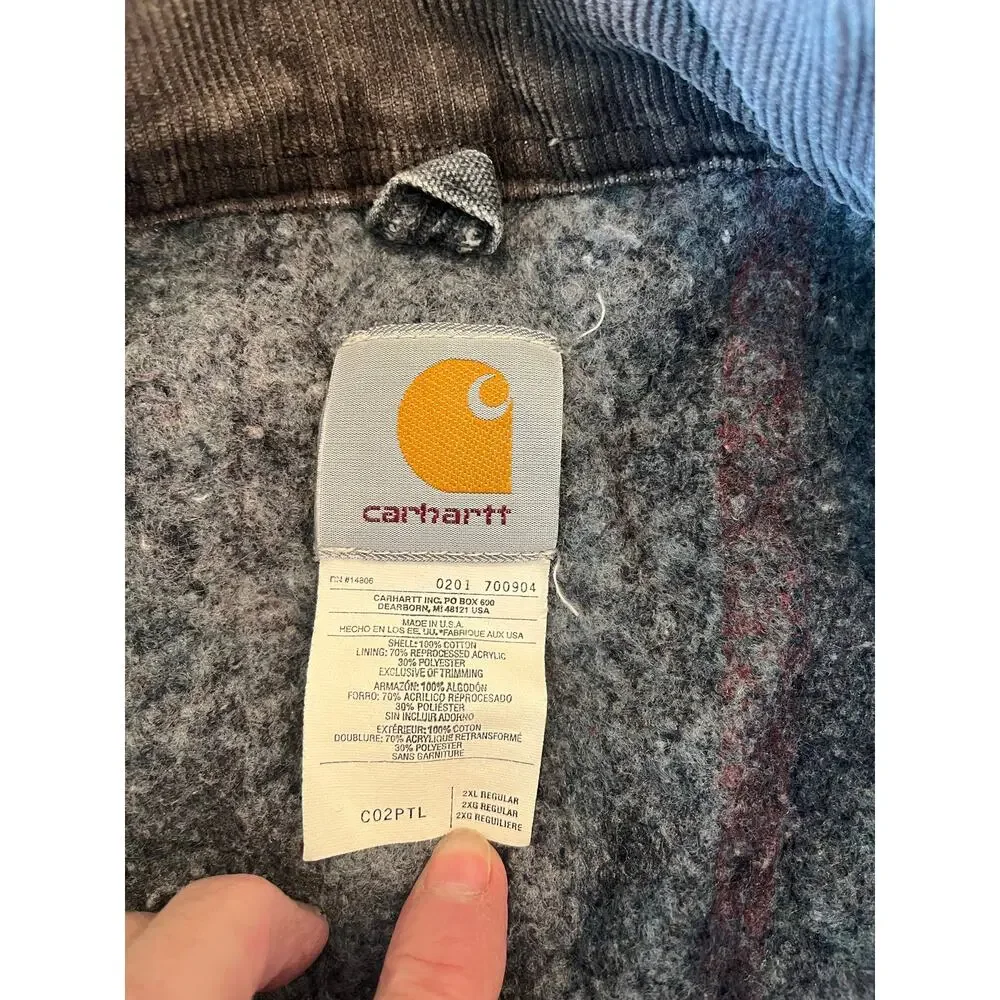 VTG Carhartt CO2PLT Blanket Lined Chore Jacket Men 2XL Aztec Grunge Blue Collar